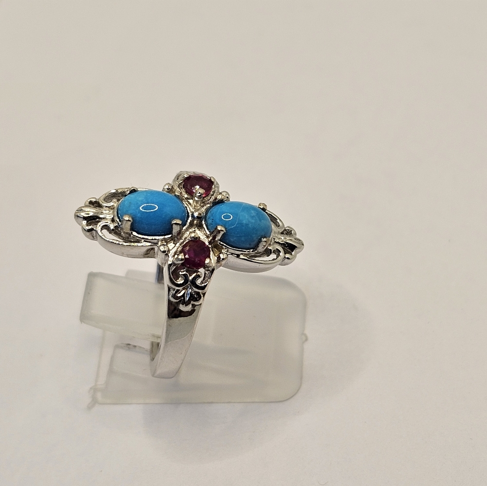 Natural Sleeping Beauty & Ruby Ring in Platinum over Sterling Silver Sz 8! - Picture 6 of 9
